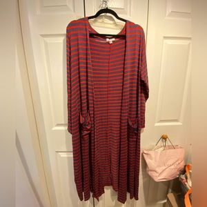 Lularoe Sarah Duster, striped, red and blue, NWOT, size Large